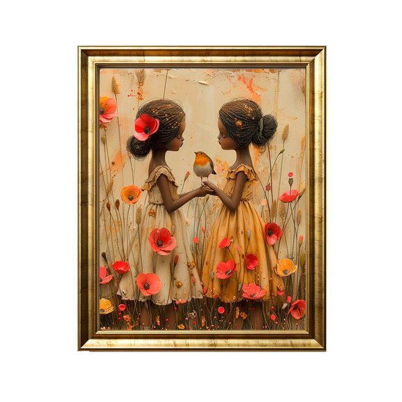 Two Sisters One Heart: Elegance in Diversity - Black Art Print 8x10 - Picture 1 of 5